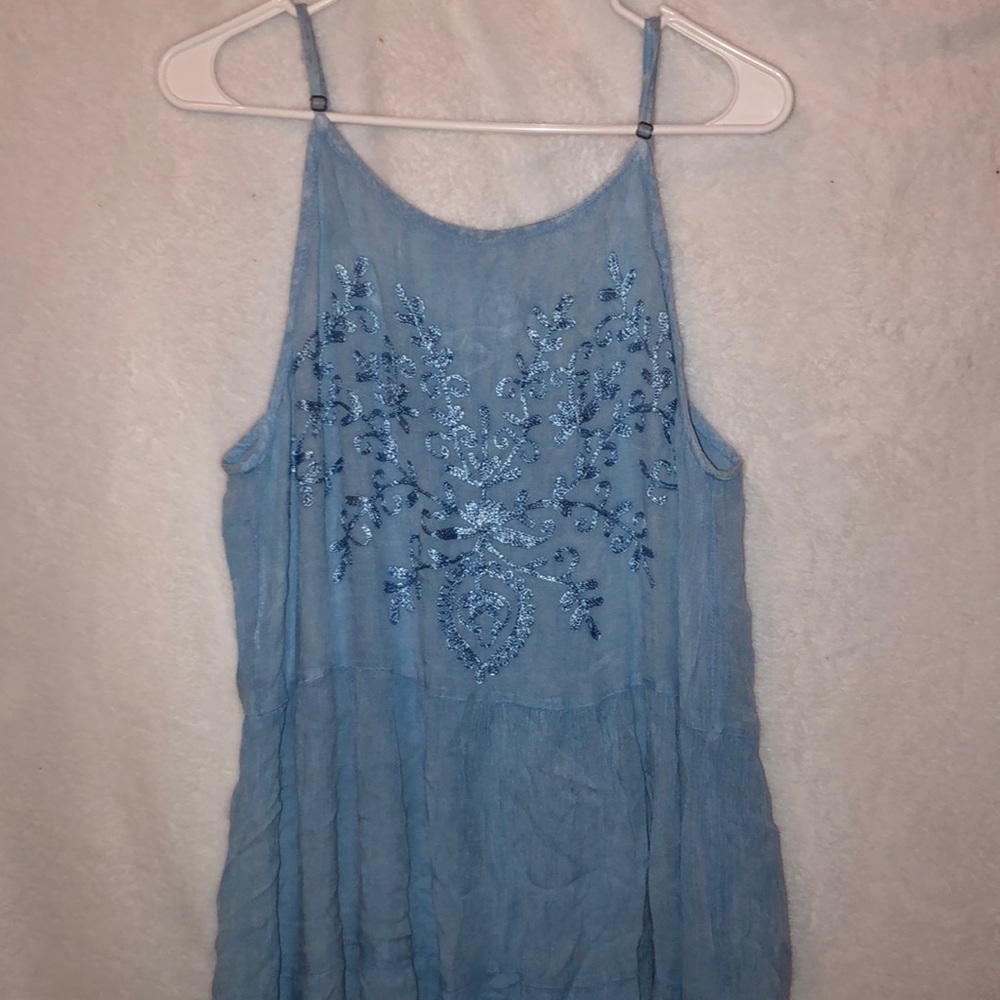 Short Blue Dress with Embroidered Detail